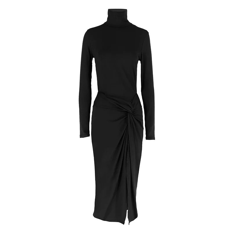 Black High Neck Draped Maxi Dress